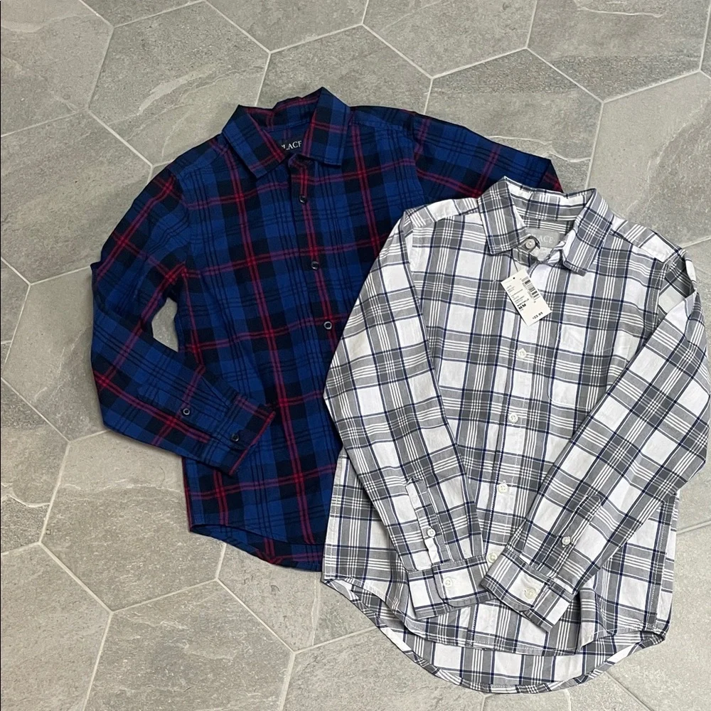 Children’s Place Boys Long Sleeve Button-Down Shirts – Set of 2 – Size 7/8 – NWT